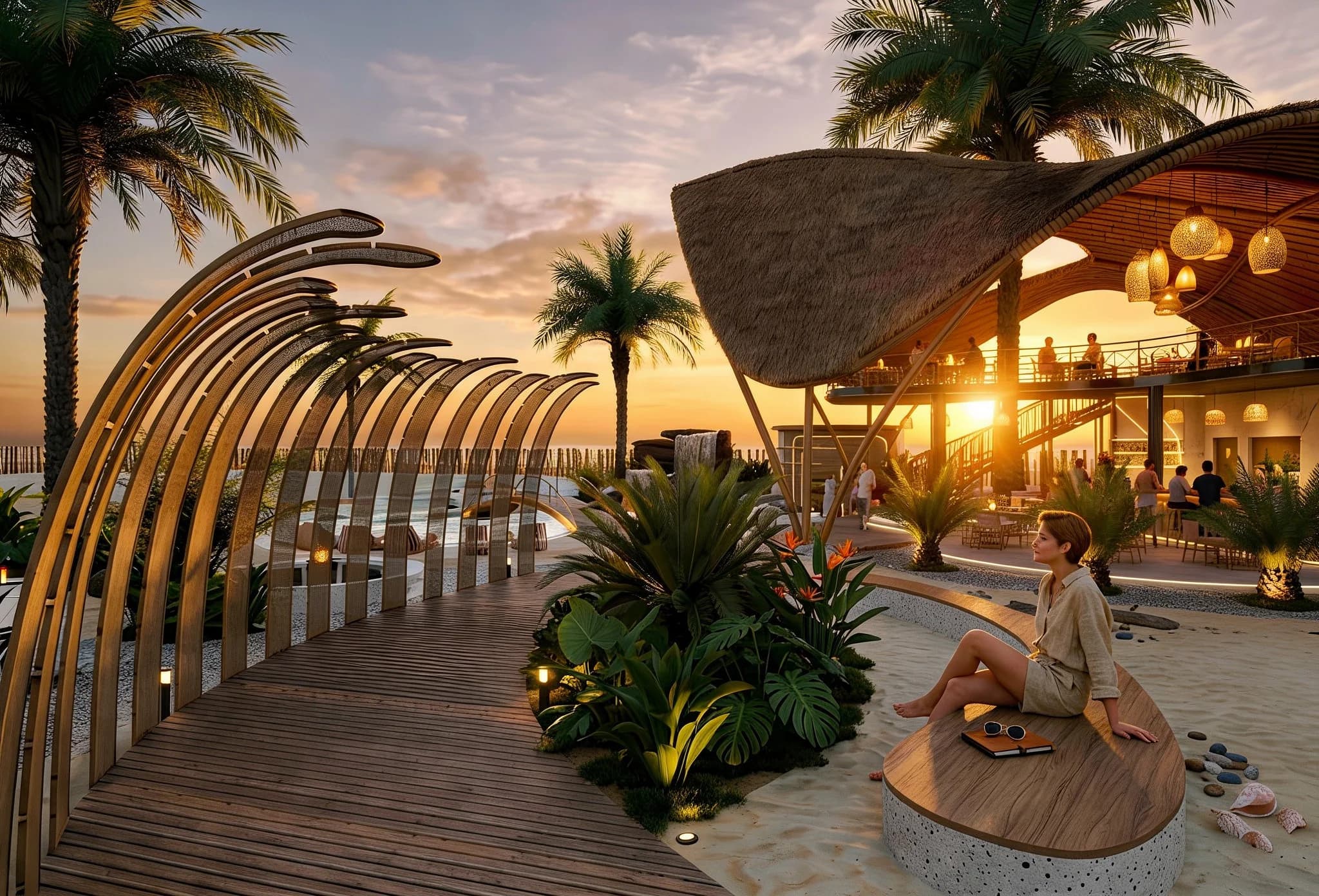 Ingreso al Club House de Punta Paraíso al atardecer